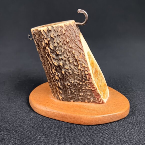 Amber Inlay Antler New Zealand Kauri Pocket Watch Display Stand Hand Carved OOAK - Picture 3 of 7
